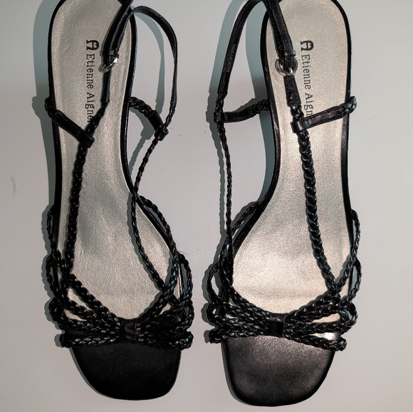 Etienne Aigner black wedge kitten heel sandals - Picture 1 of 2